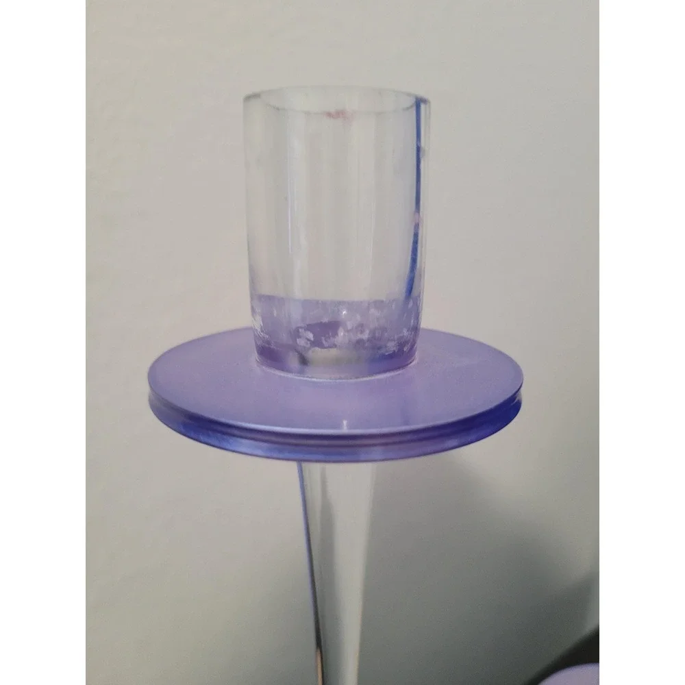 Glass Candlestick Holders Set of 2 Purple/Lavender Tinted Glass with Clear Stems